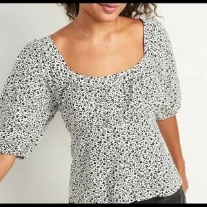 Old Navy Puff Sleeve Smocked Button Down Top